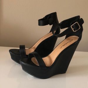 Black high wedges, size 8, never worn